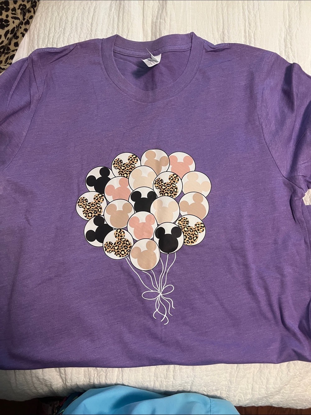 Womens Purple Graphic Tee with Balloon Mickey Design